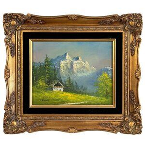 Vintage Oil Painting Signed E Evans Original Frame Vintage Untitled of Landscape